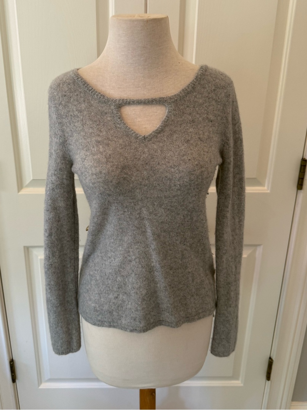 Cashmere Light Gray Keyhole Neck Sweater